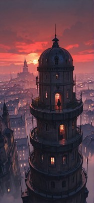 Citadel Red Sunset City Spring Machine mobile wallpaper / スマホ壁紙