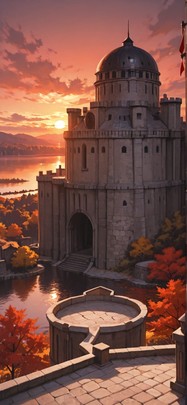 Citadel Red Sunset Sea Autumn Machine mobile wallpaper / スマホ壁紙