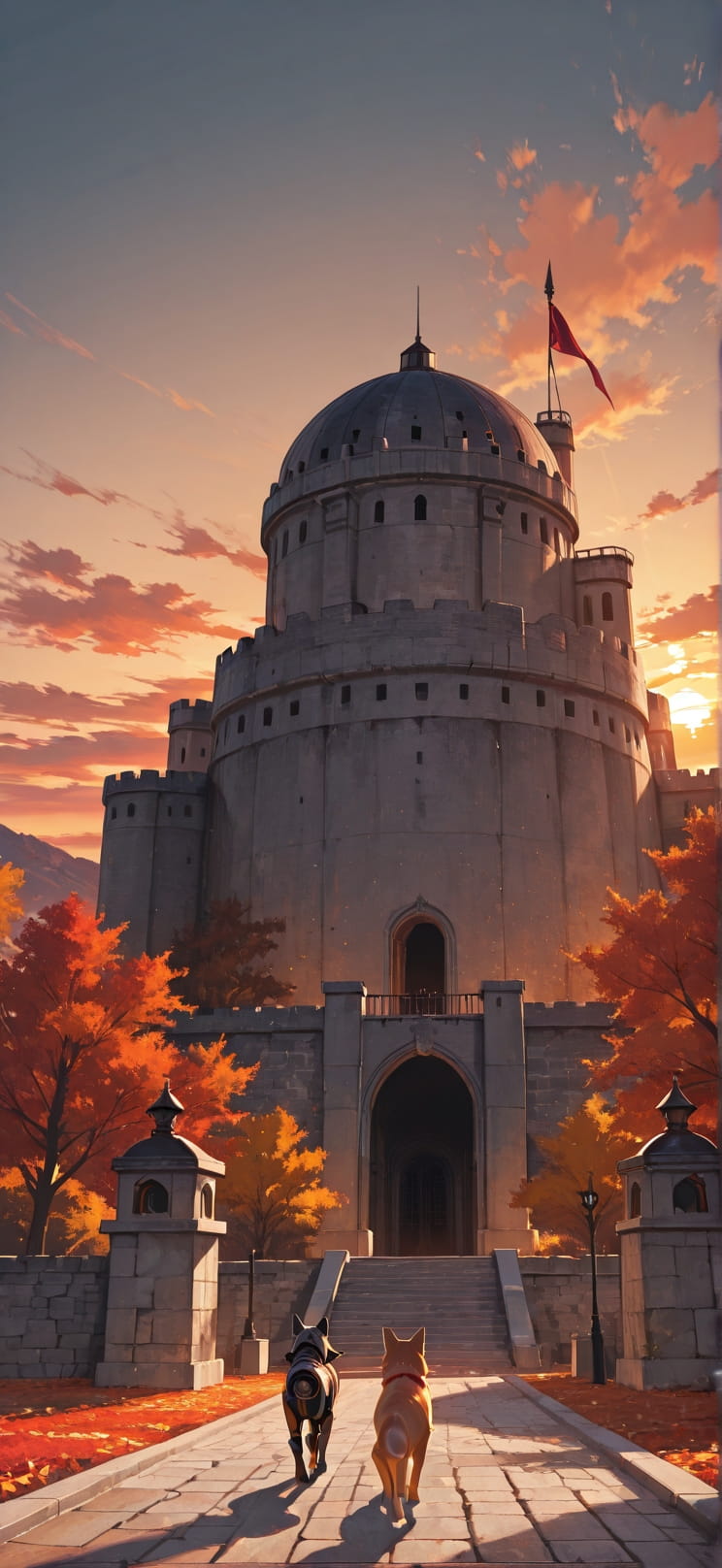 Citadel Red Sunset Sky Autumn Animal Machine mobile wallpaper / スマホ壁紙
