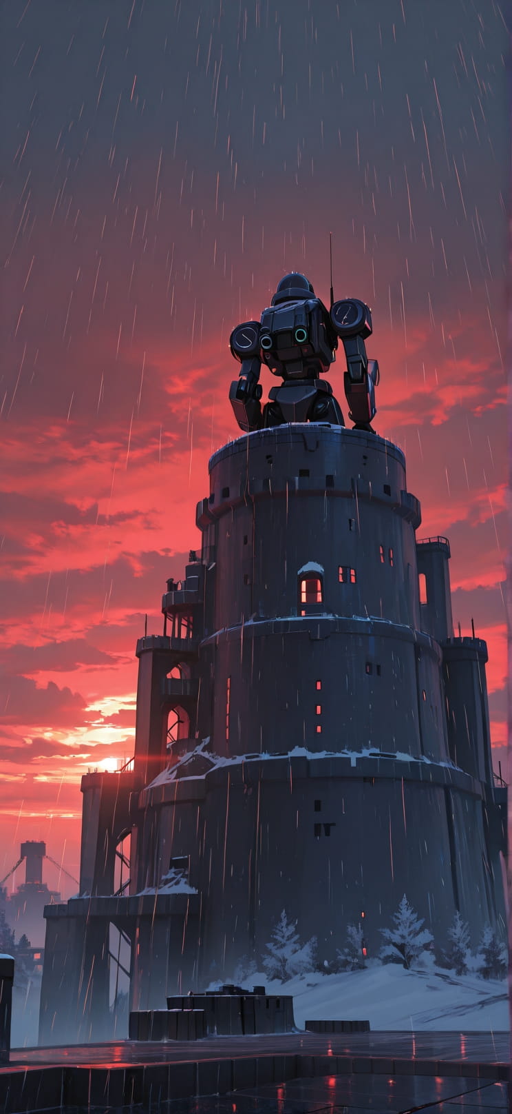 Citadel Red Sunset Sky Winter Machine mobile wallpaper / スマホ壁紙