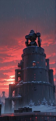 Citadel Red Sunset Sky Winter Machine mobile wallpaper / スマホ壁紙