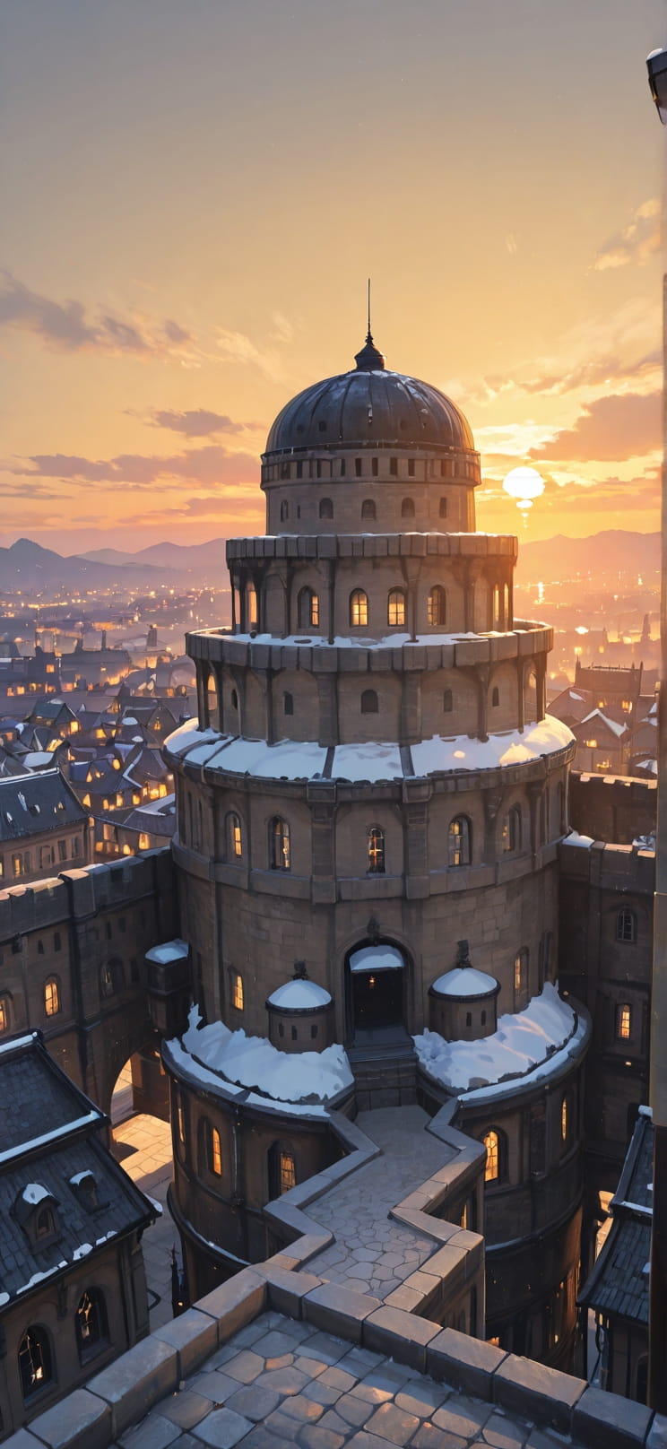 Citadel Yellow Sunset City Winter mobile wallpaper / スマホ壁紙