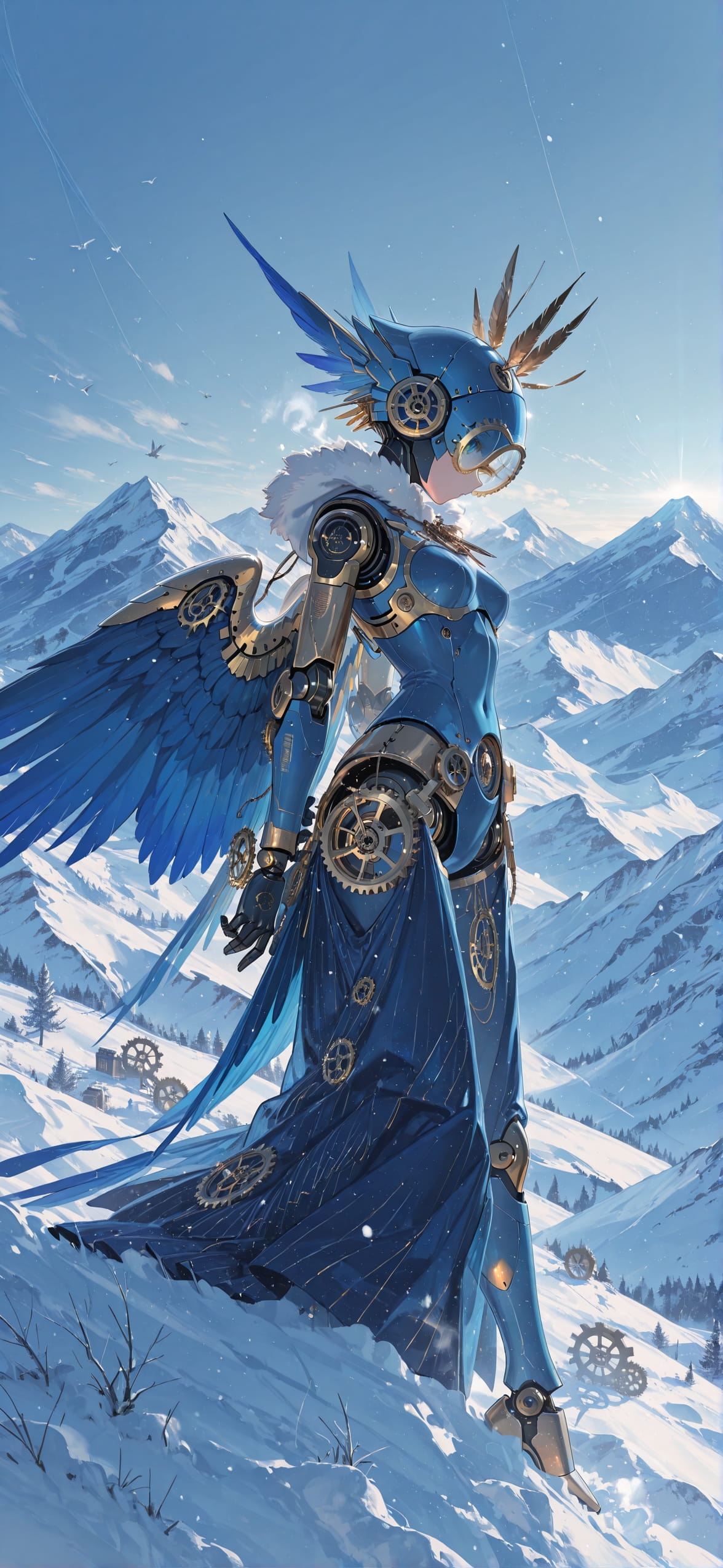 Clockwork Blue Afternoon Mountain Winter Machine mobile wallpaper / スマホ壁紙