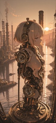 Clockwork Brown Sunset Sea Spring Machine mobile wallpaper / スマホ壁紙