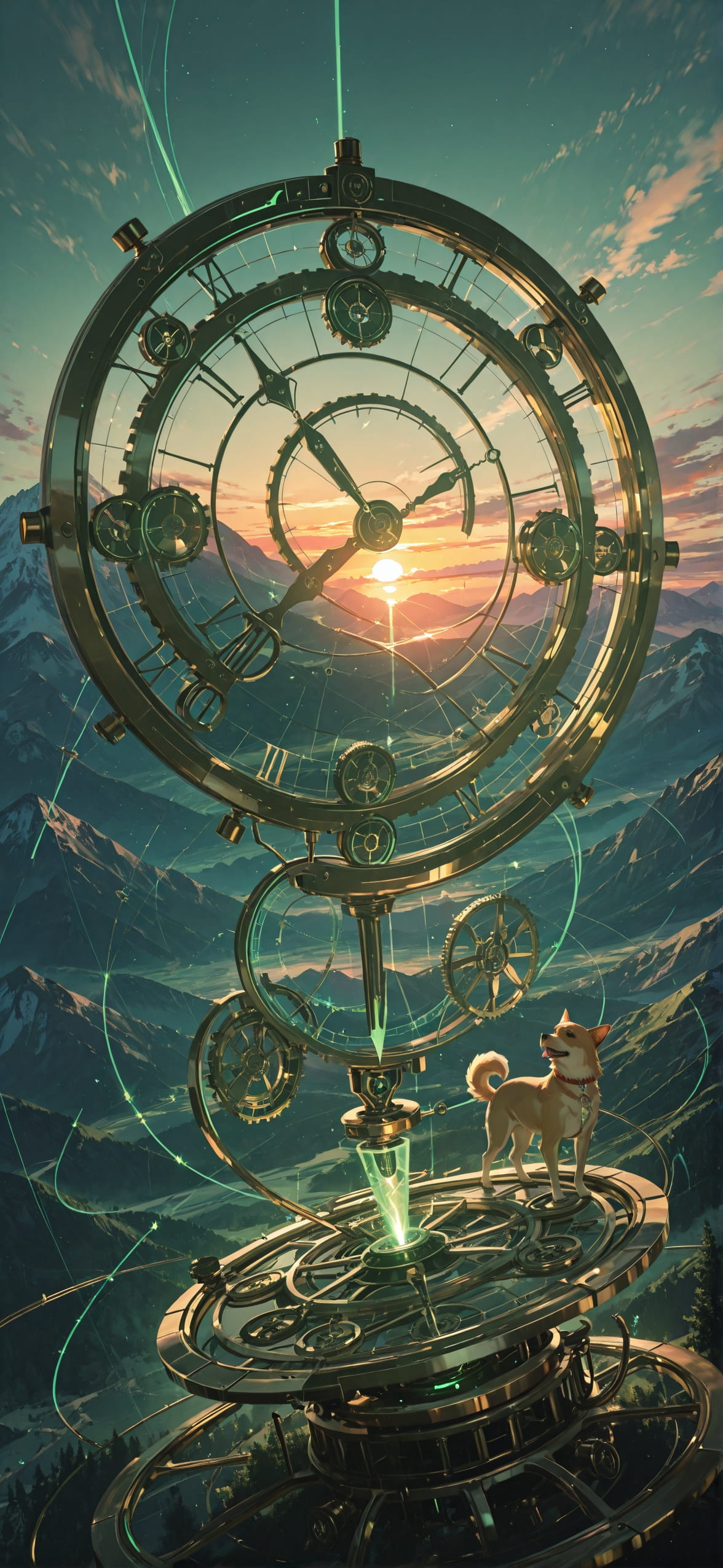 Clockwork Green Sunset Mountain Summer Animal mobile wallpaper / スマホ壁紙