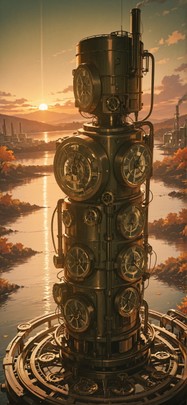 Clockwork Green Sunset Sea Autumn mobile wallpaper / スマホ壁紙