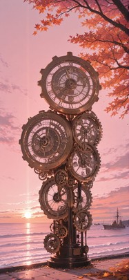 Clockwork Pink Afternoon Sea Autumn Machine mobile wallpaper / スマホ壁紙