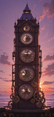 Clockwork Purple Sunset Sea Spring mobile wallpaper / スマホ壁紙