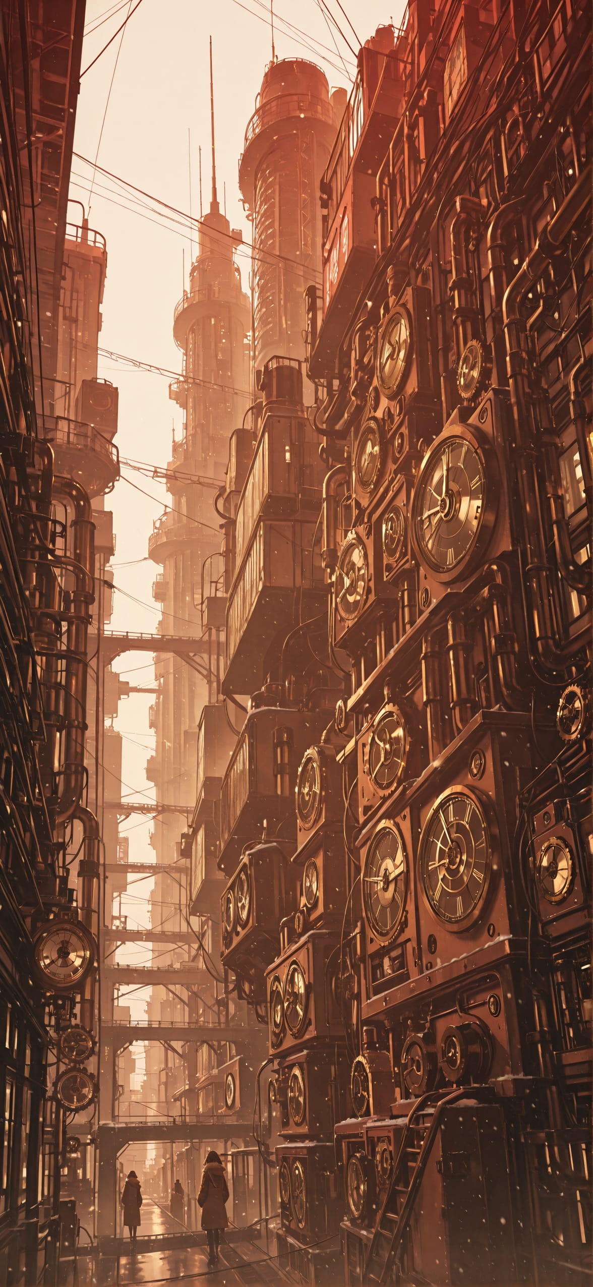 Clockwork Red Afternoon City Winter mobile wallpaper / スマホ壁紙