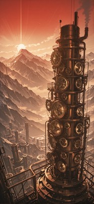 Clockwork Red Afternoon Mountain Winter mobile wallpaper / スマホ壁紙