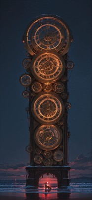 Clockwork Red Night Sea Winter Animal mobile wallpaper / スマホ壁紙