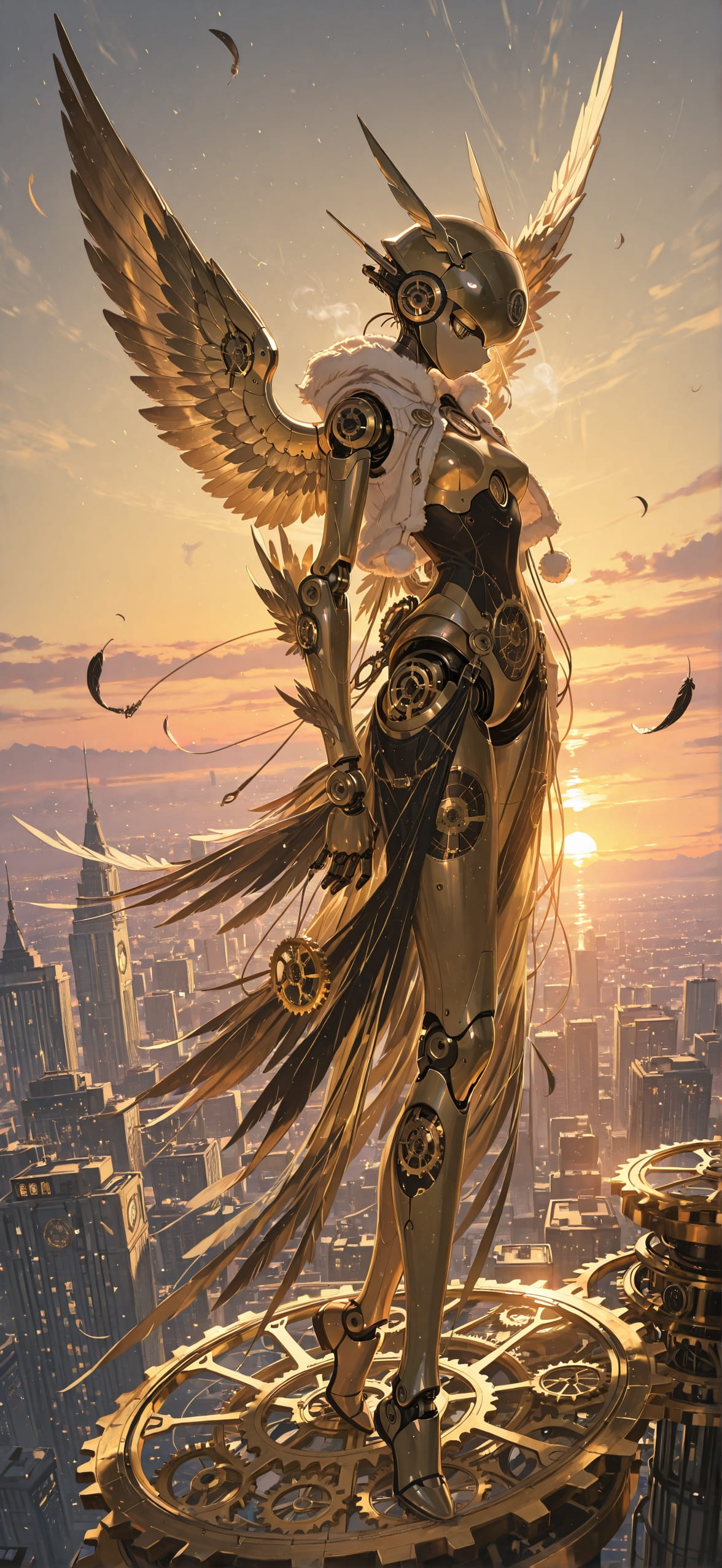 Clockwork Yellow Sunset City Winter Machine mobile wallpaper / スマホ壁紙