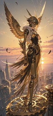 Clockwork Yellow Sunset City Winter Machine mobile wallpaper / スマホ壁紙