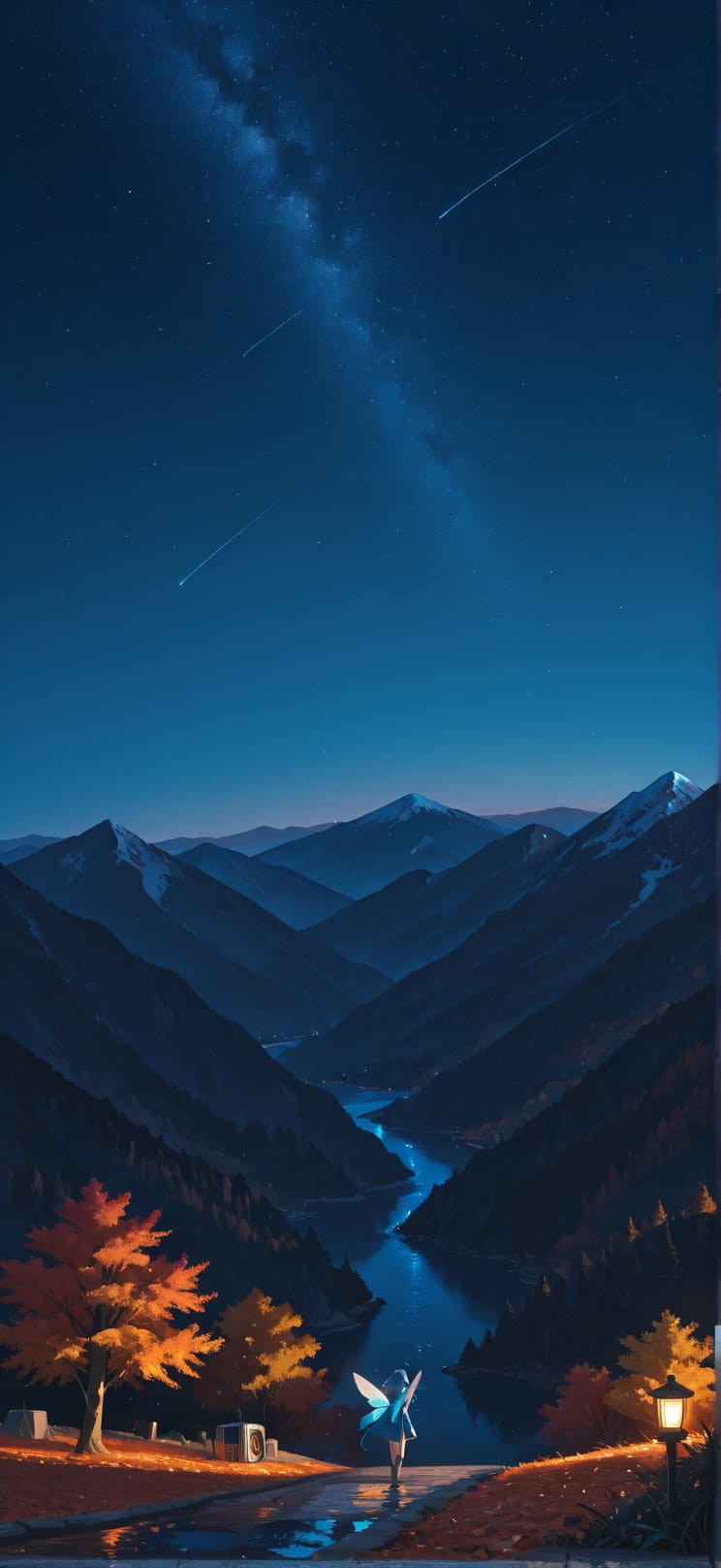 Cobalt Blue Night Mountain Autumn Animal Machine mobile wallpaper / スマホ壁紙