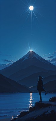 Cobalt Blue Night Mountain Summer mobile wallpaper / スマホ壁紙