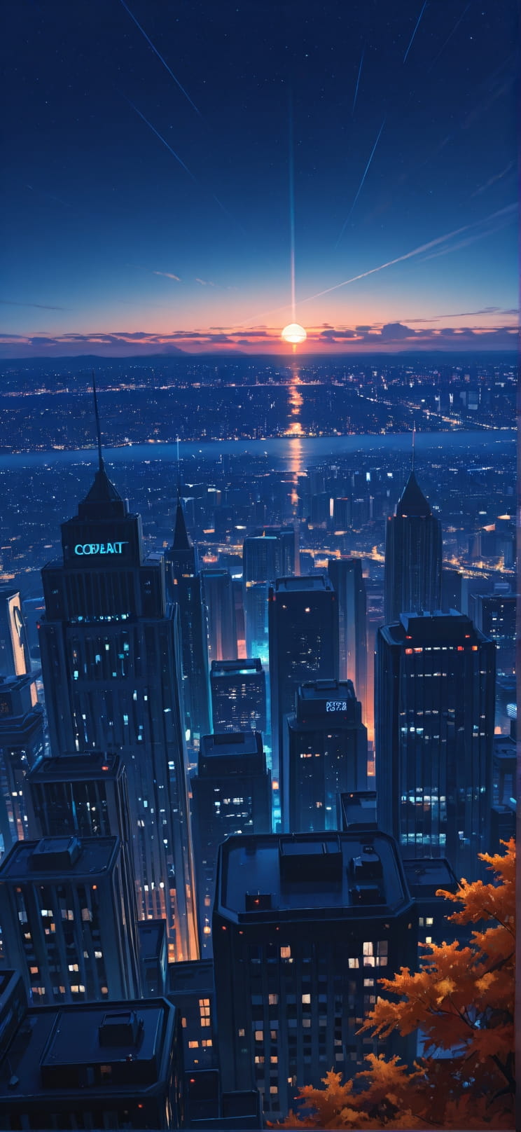 Cobalt Blue Sunset City Autumn mobile wallpaper / スマホ壁紙