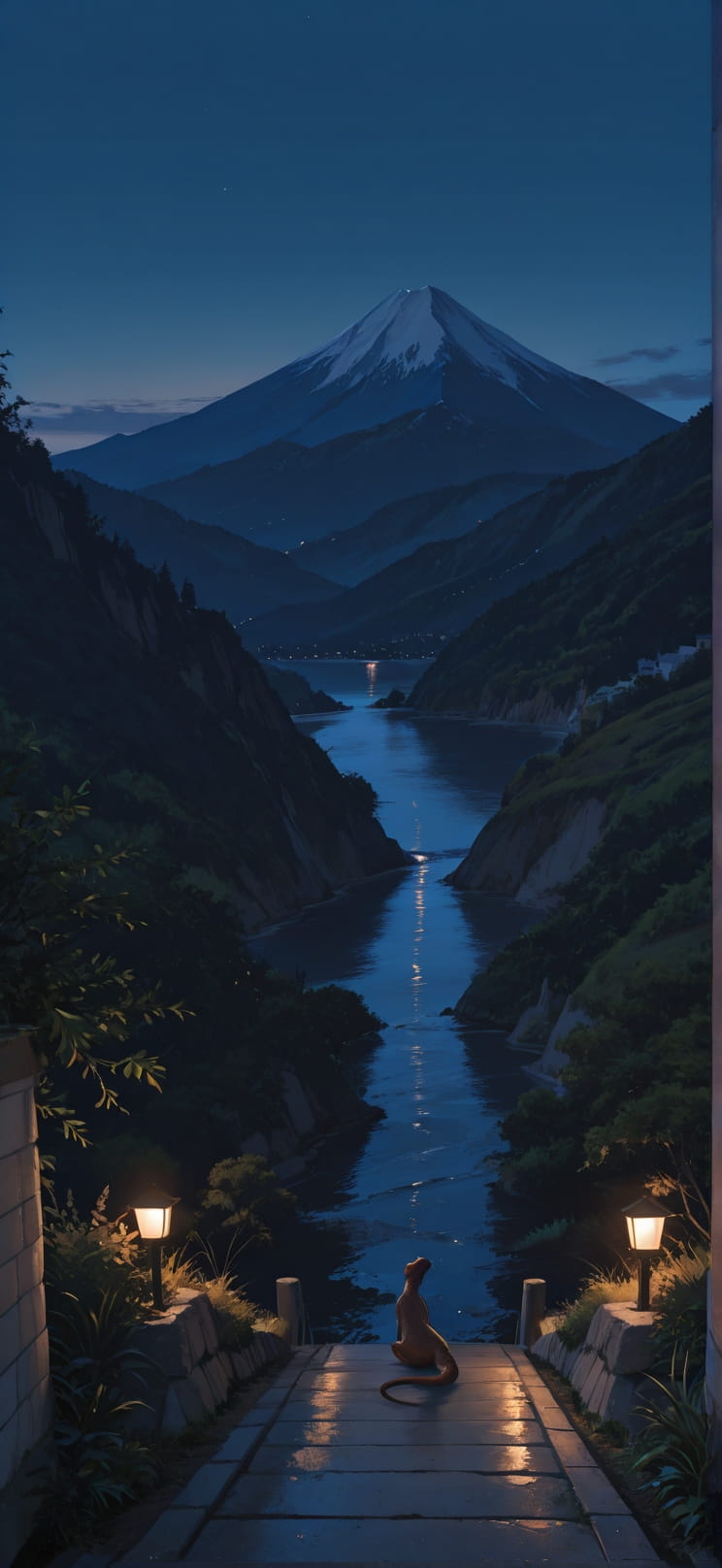 Cobalt Brown Night Mountain Spring Animal mobile wallpaper / スマホ壁紙