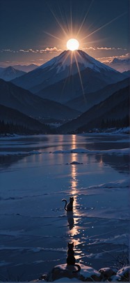 Cobalt Brown Night Mountain Winter Animal mobile wallpaper / スマホ壁紙