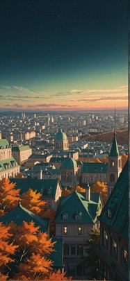 Cobalt Green Afternoon City Autumn mobile wallpaper / スマホ壁紙