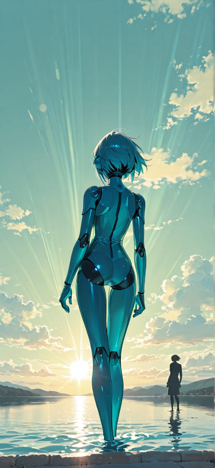 Cobalt Green Afternoon Sea Summer Animal Machine mobile wallpaper / スマホ壁紙