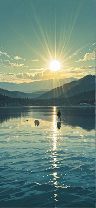 Cobalt Green Afternoon Sea Winter Animal mobile wallpaper / スマホ壁紙