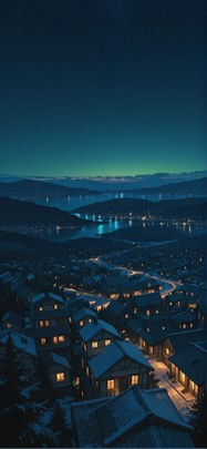 Cobalt Green Night City Winter mobile wallpaper / スマホ壁紙