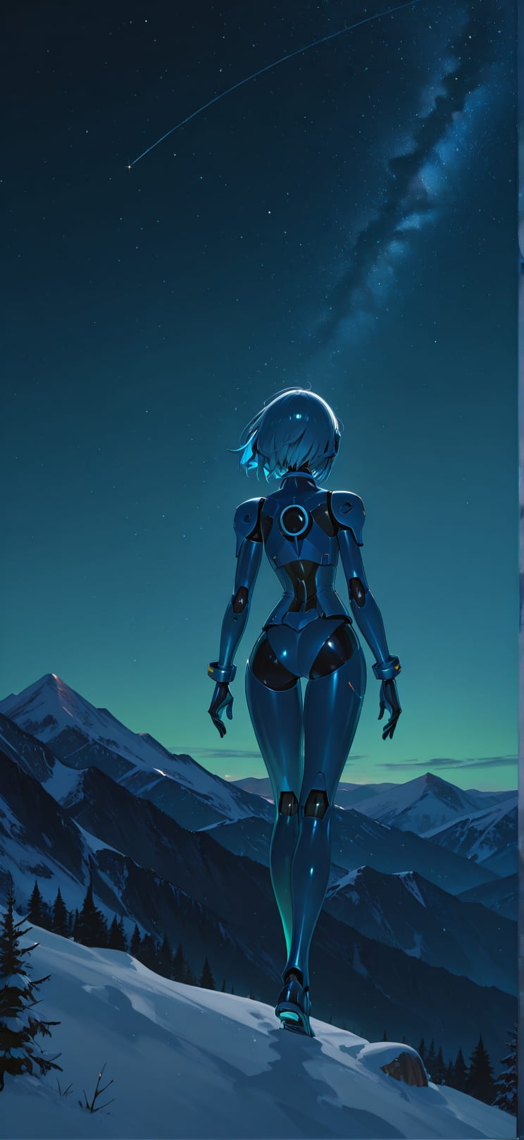 Cobalt Green Night Mountain Winter Machine mobile wallpaper / スマホ壁紙