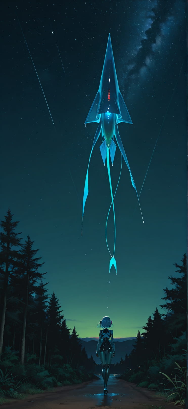 Cobalt Green Night Nature Summer Animal Machine mobile wallpaper / スマホ壁紙