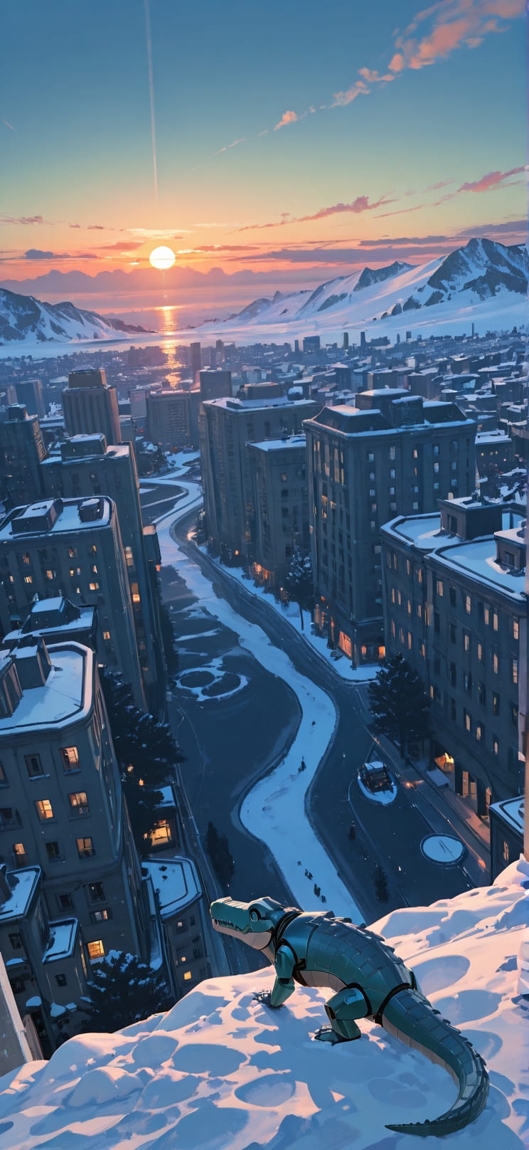 Cobalt Green Sunset City Winter Animal Machine mobile wallpaper / スマホ壁紙