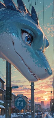 Cobalt Green Sunset City Winter Animal mobile wallpaper / スマホ壁紙