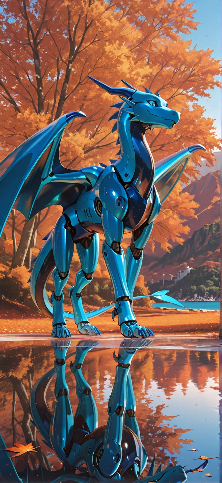 Cobalt Orange Afternoon Sea Autumn Animal Machine mobile wallpaper / スマホ壁紙