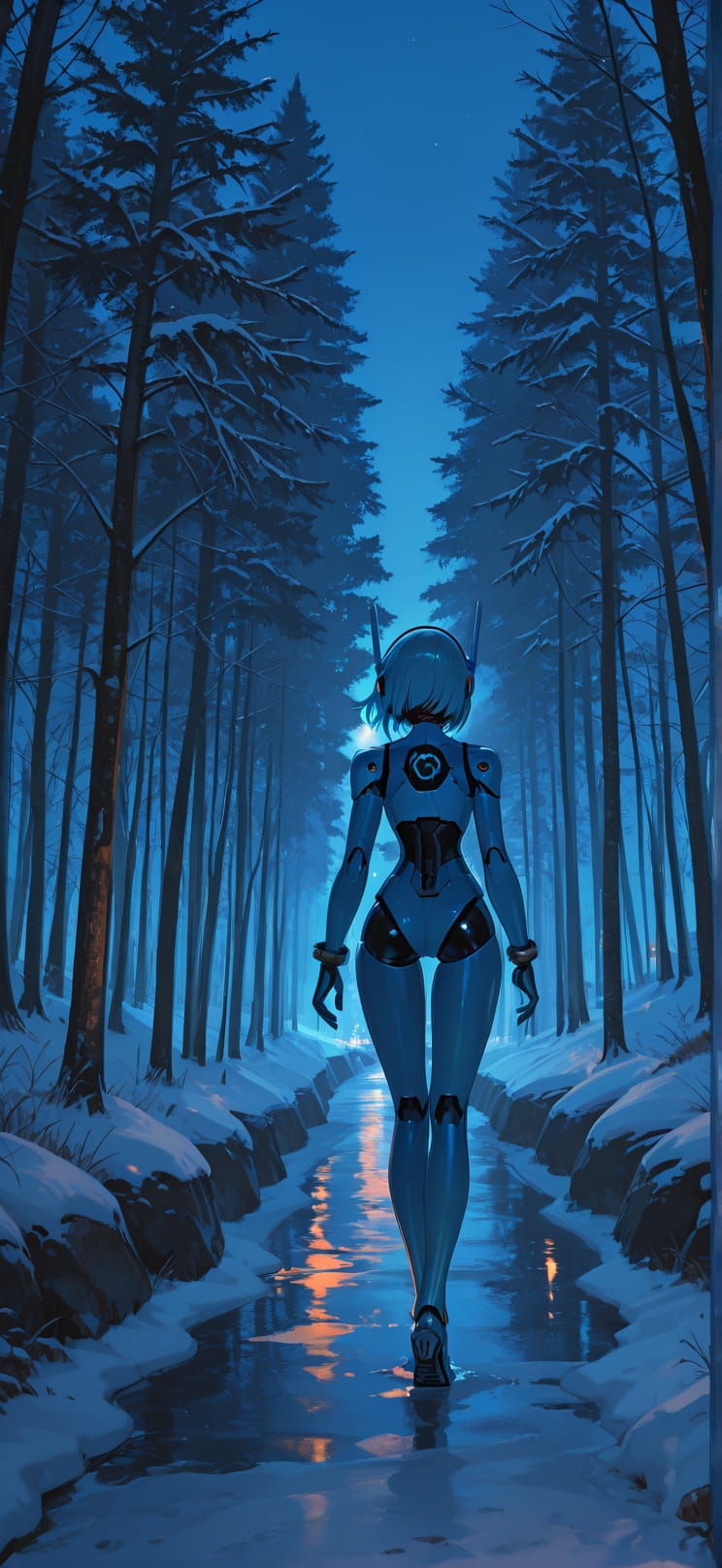 Cobalt Orange Night Nature Winter Machine mobile wallpaper / スマホ壁紙