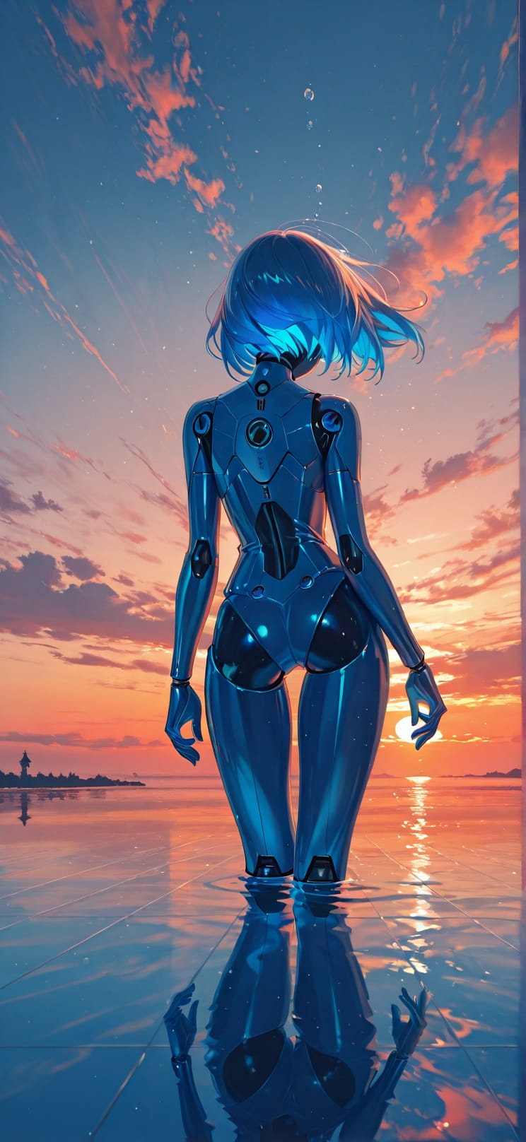 Cobalt Orange Sunset Sea Winter Machine mobile wallpaper / スマホ壁紙