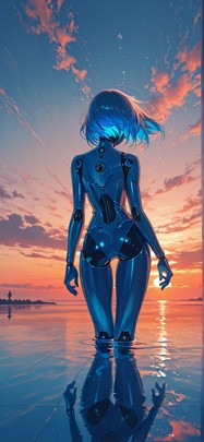 Cobalt Orange Sunset Sea Winter Machine mobile wallpaper / スマホ壁紙