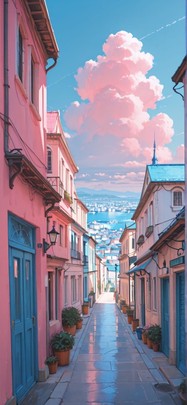 Cobalt Pink Afternoon City Summer mobile wallpaper / スマホ壁紙