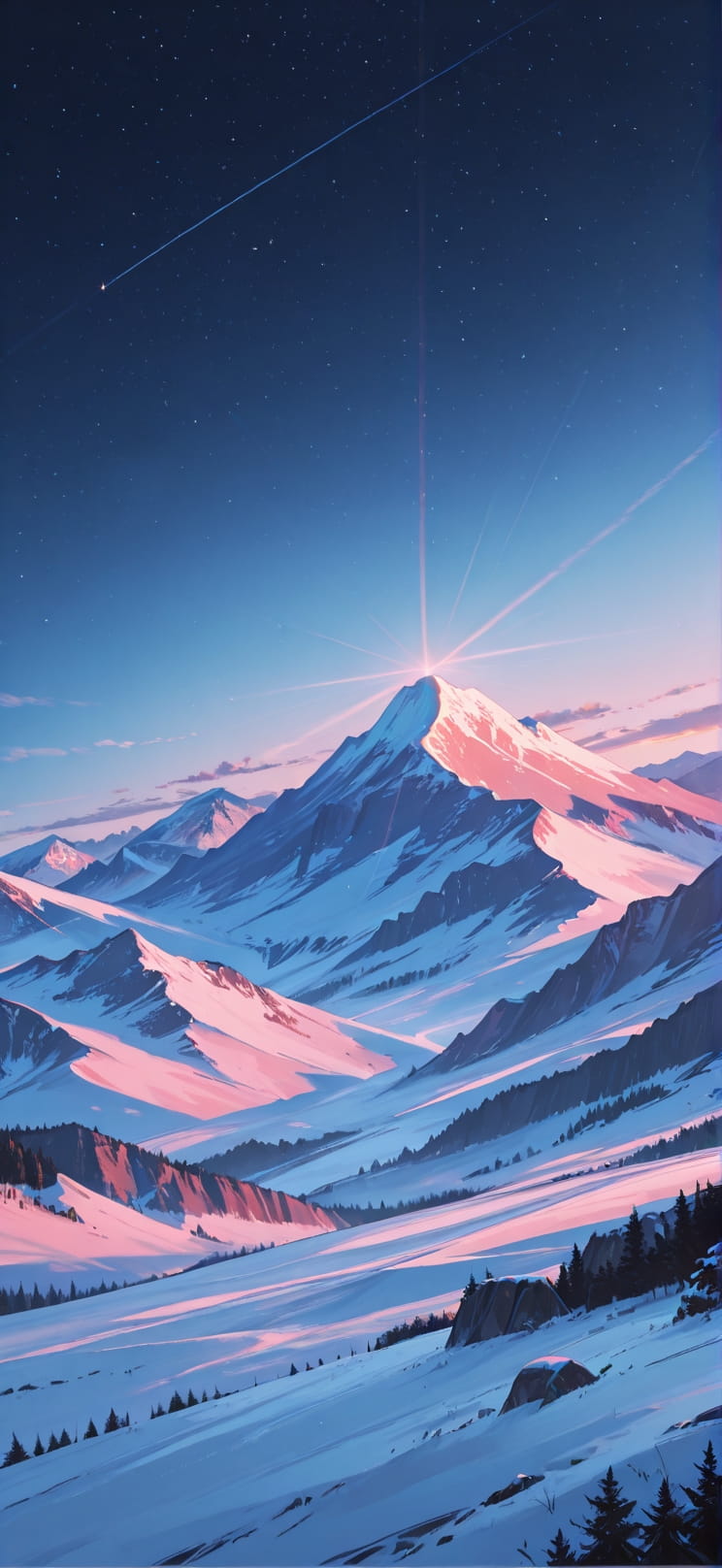 Cobalt Pink Afternoon Mountain Winter mobile wallpaper / スマホ壁紙