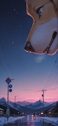 Cobalt Pink Night Mountain Winter Animal Machine mobile wallpaper / スマホ壁紙