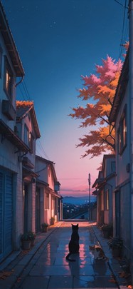 Cobalt Pink Night Sky Autumn Animal mobile wallpaper / スマホ壁紙