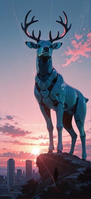 Cobalt Pink Sunset City Spring Animal Machine mobile wallpaper / スマホ壁紙