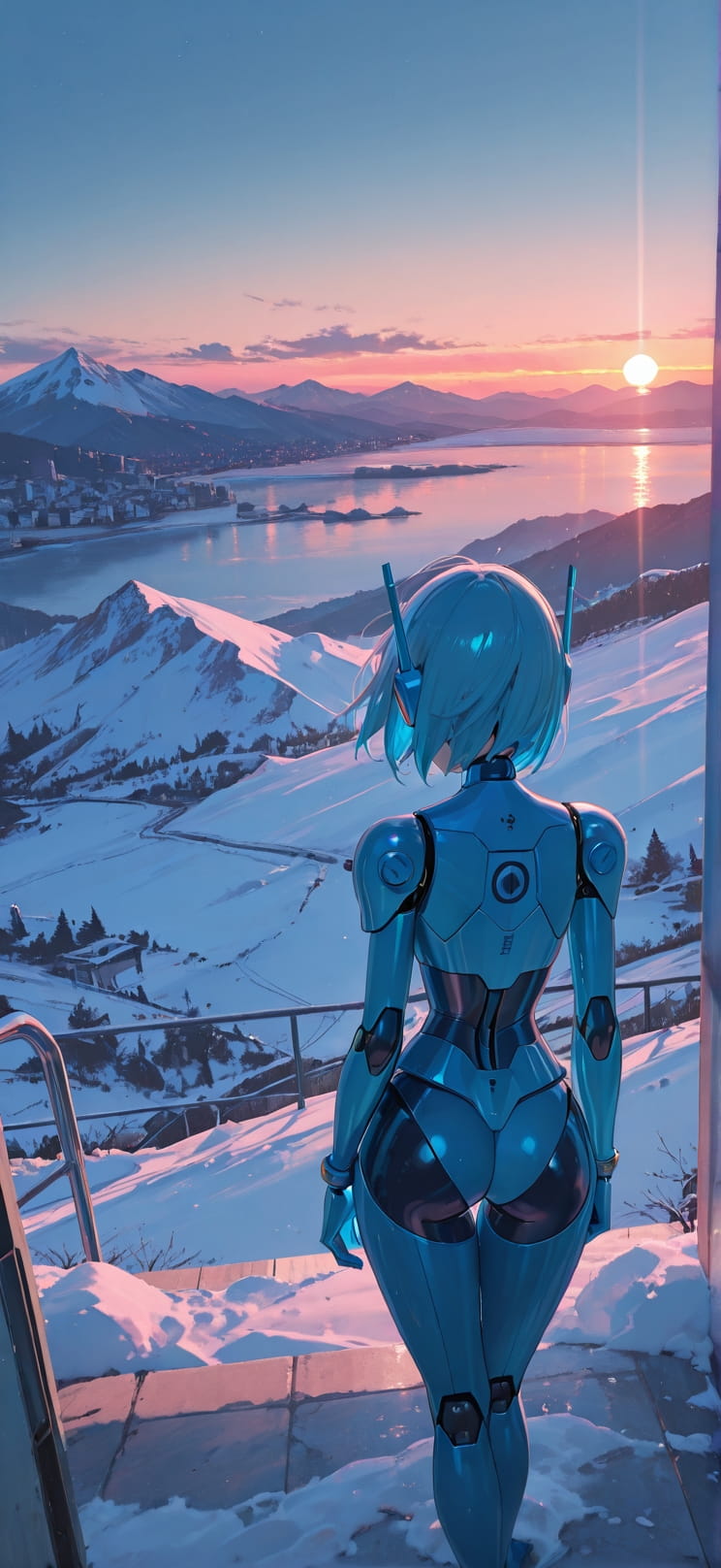 Cobalt Pink Sunset Mountain Winter Machine mobile wallpaper / スマホ壁紙