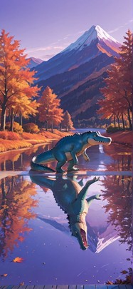 Cobalt Purple Afternoon Mountain Autumn Animal mobile wallpaper / スマホ壁紙