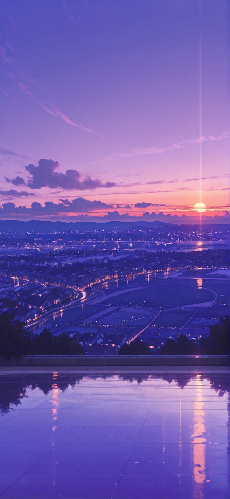 Cobalt Purple Sunset City Spring mobile wallpaper / スマホ壁紙