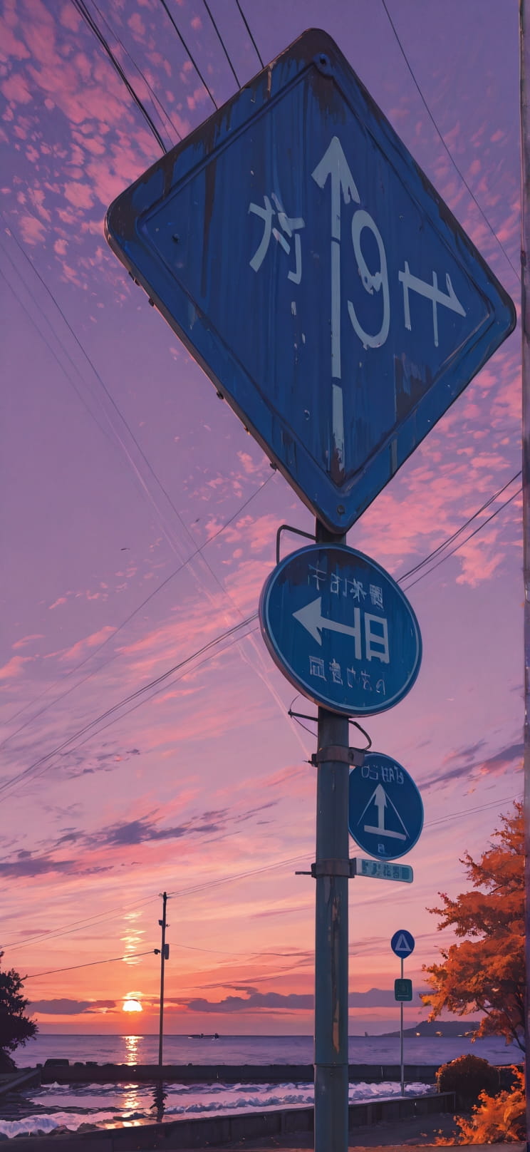 Cobalt Purple Sunset Sea Autumn mobile wallpaper / スマホ壁紙