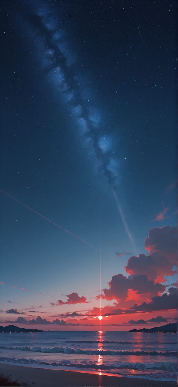 Cobalt Red Afternoon Sea Winter mobile wallpaper / スマホ壁紙