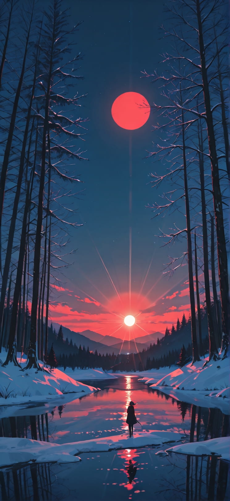 Cobalt Red Night Nature Winter mobile wallpaper / スマホ壁紙