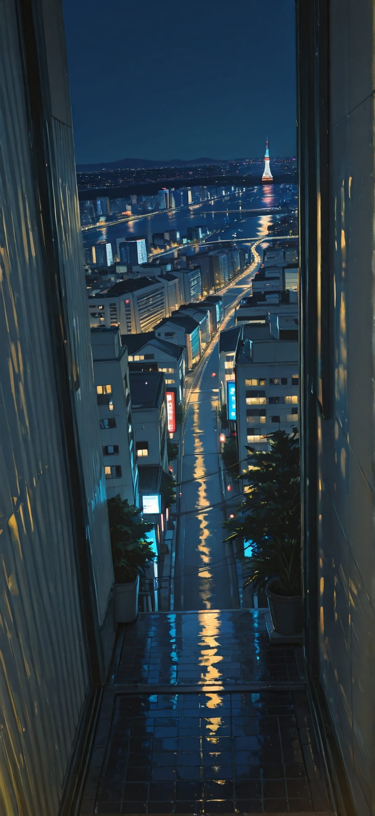 Cobalt Yellow Night City Summer mobile wallpaper / スマホ壁紙