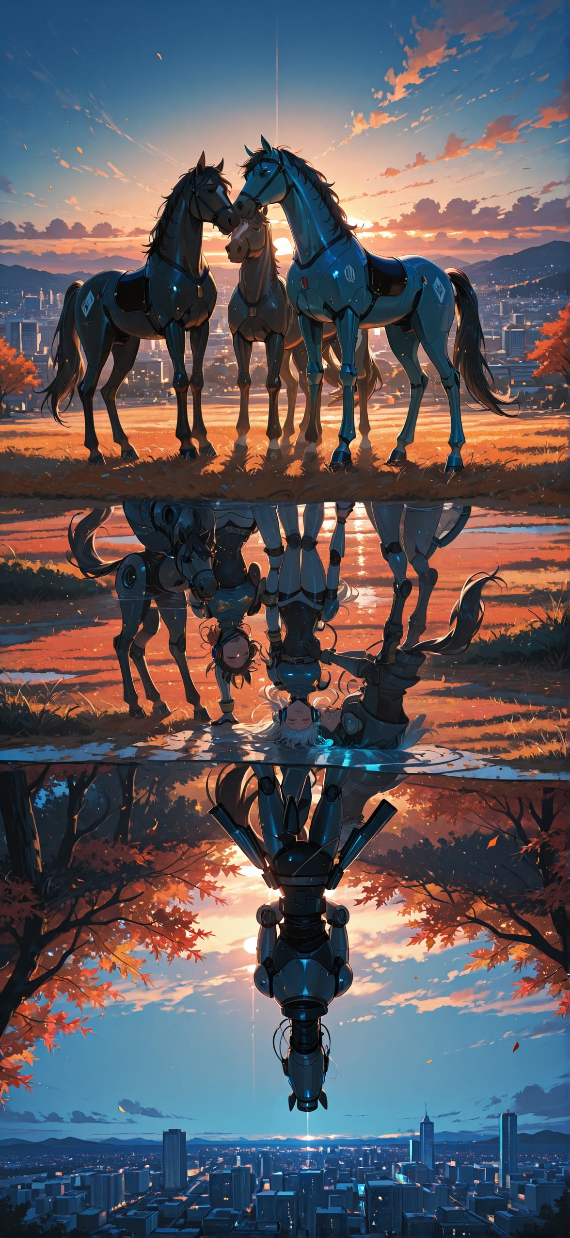 Connectioneering Blue Sunset City Autumn Animal Machine mobile wallpaper / スマホ壁紙