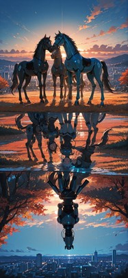 Connectioneering Blue Sunset City Autumn Animal Machine mobile wallpaper / スマホ壁紙