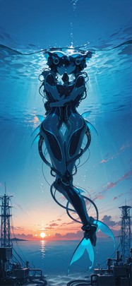 Connectioneering Blue Sunset Sea Summer Machine mobile wallpaper / スマホ壁紙