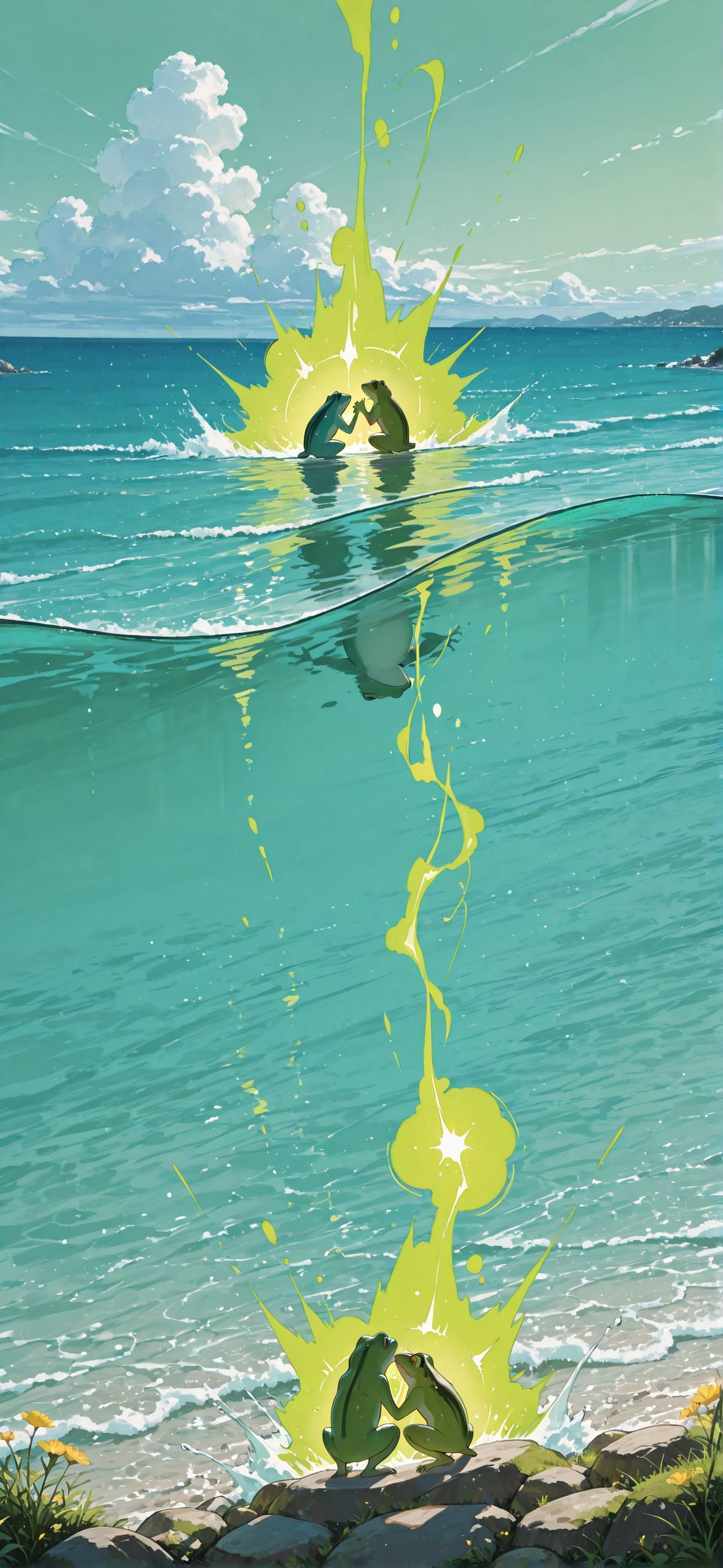 Connectioneering Green Afternoon Sea Spring Animal mobile wallpaper / スマホ壁紙